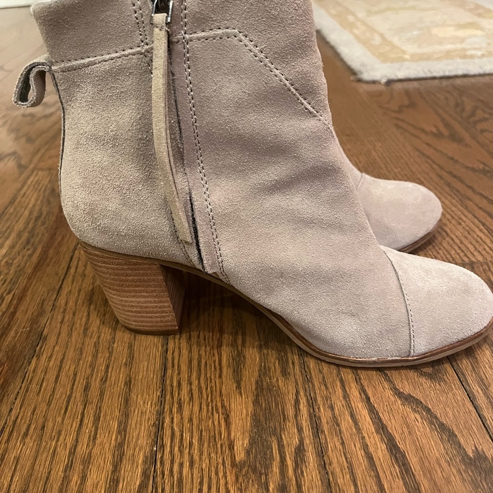 Toms Taupe Suede Booties Side Zip - Picture 7 of 8
